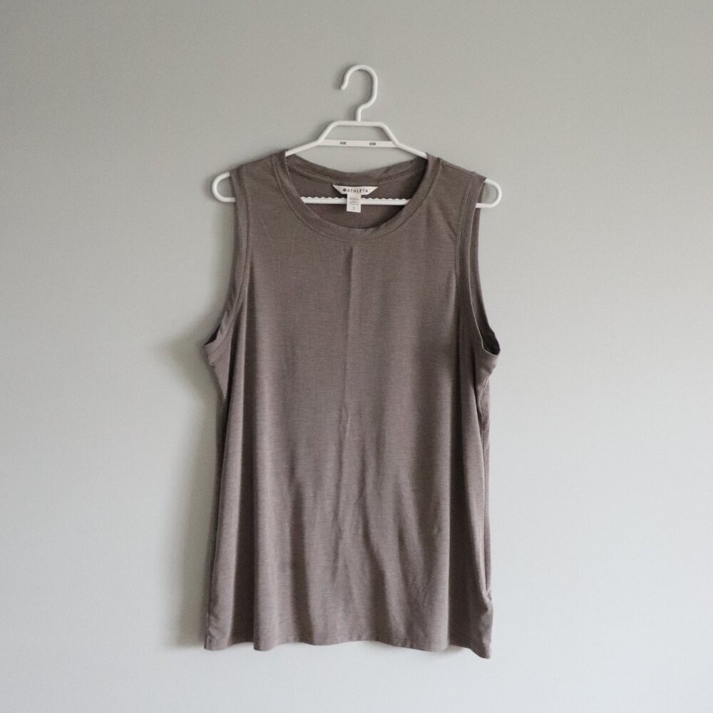 Athleta Women's Sz Lrg Brown Vital 2.0 Sleeveless Active Stretch‎ Crew Tank Top